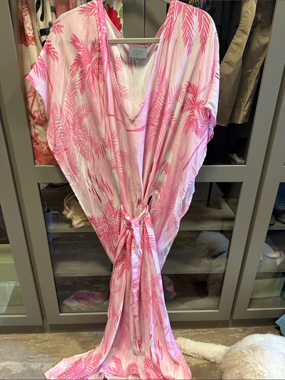 TAJ by Sabrina Crippa Pink and White Tropical Print Caftan
